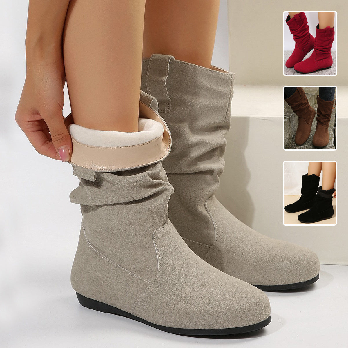 Round Toe Flat Winter Boots