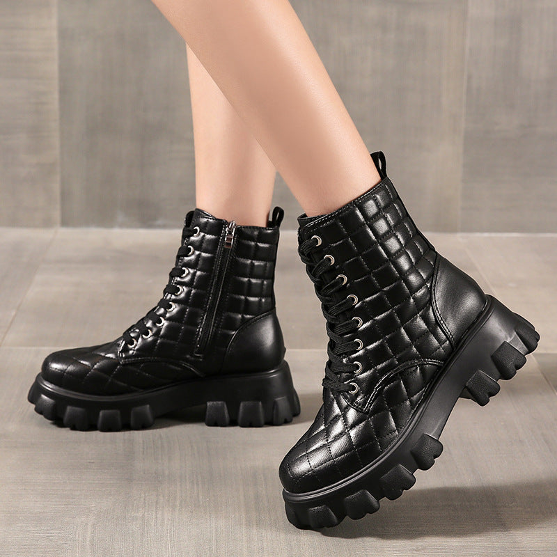 Autumn And Winter Lace Up Plus Size Handsome Thick Soled Motorcycle Boots